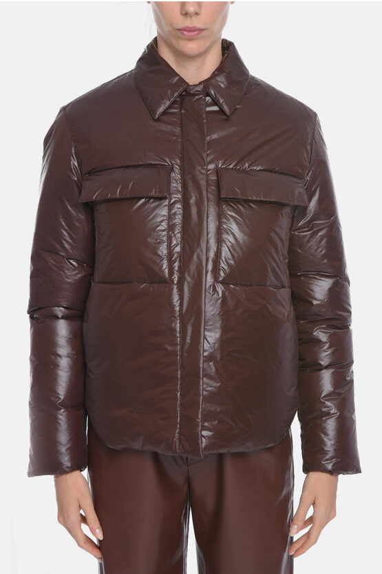 Jil Sander Puffer Jacket With Collar And Flap Pockets In Brown