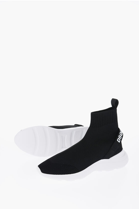 Dsquared2 Pull On Socks Fly High Top Trainers With Embossed Logo In Black