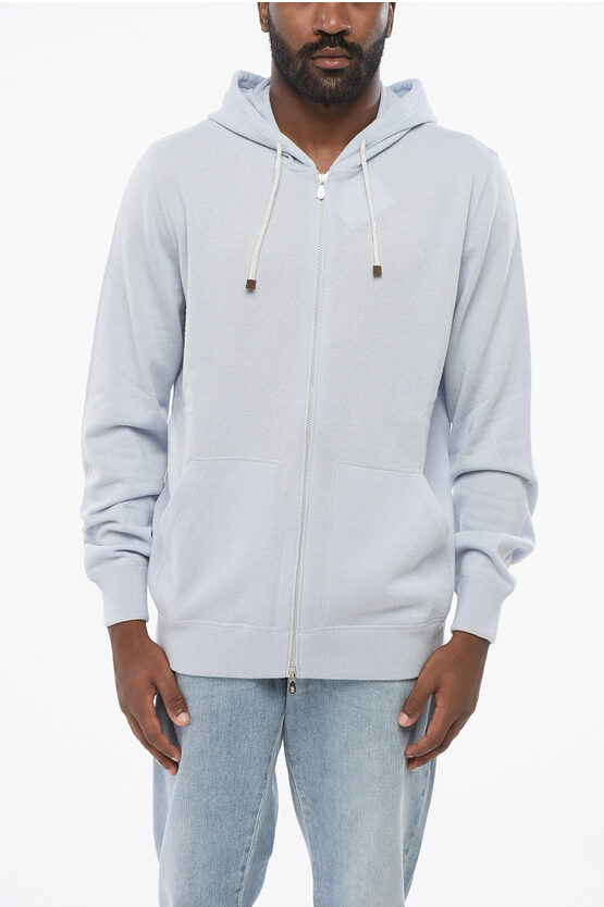 Brunello Cucinelli Pure Cashmere Hooded Sweater With Full Zip In White