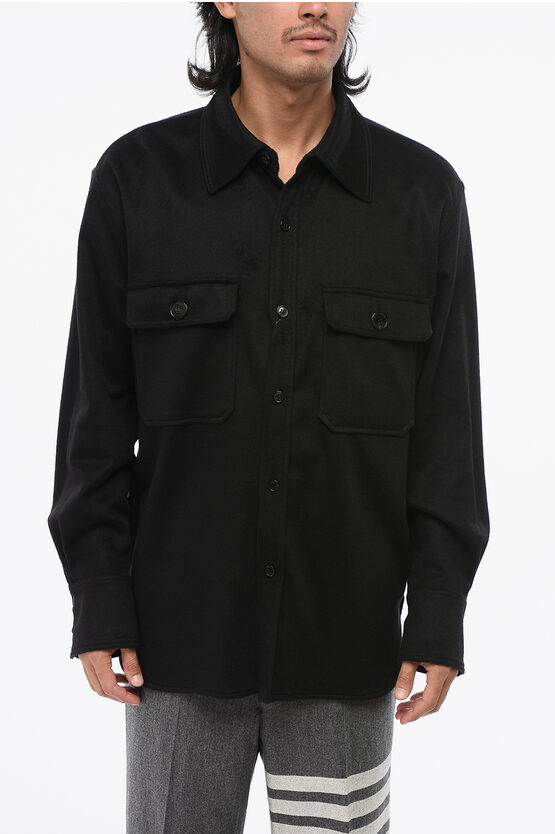 Saint Laurent Pure Cashmere Overshirt With Double Breast Pocket In Black