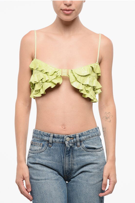 Dsquared2 Python Effect Leather Ruffled Top In Neutral