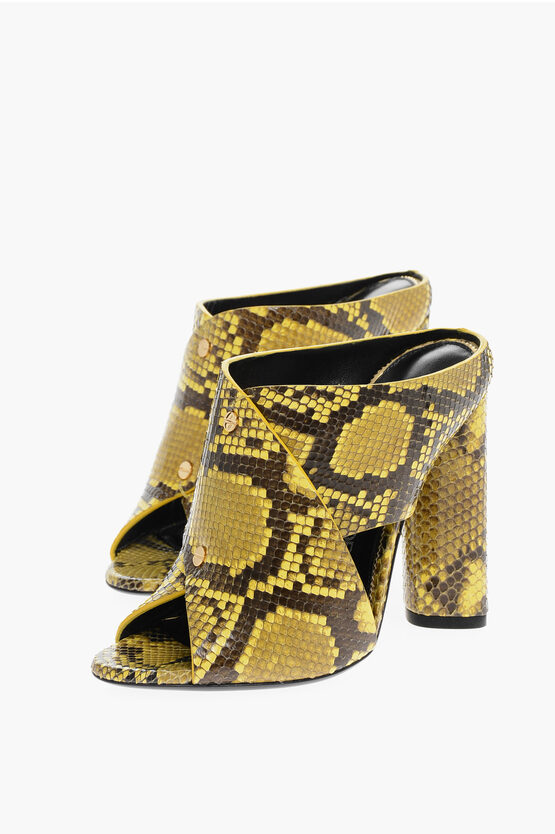 Tom Ford Python Leather Heeled Mules With Cross Bands 22cm In Yellow