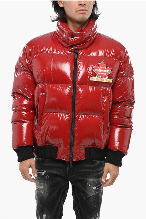 Dsquared2 Quilted Bomber Down Jacket With Extractable Hood In Red