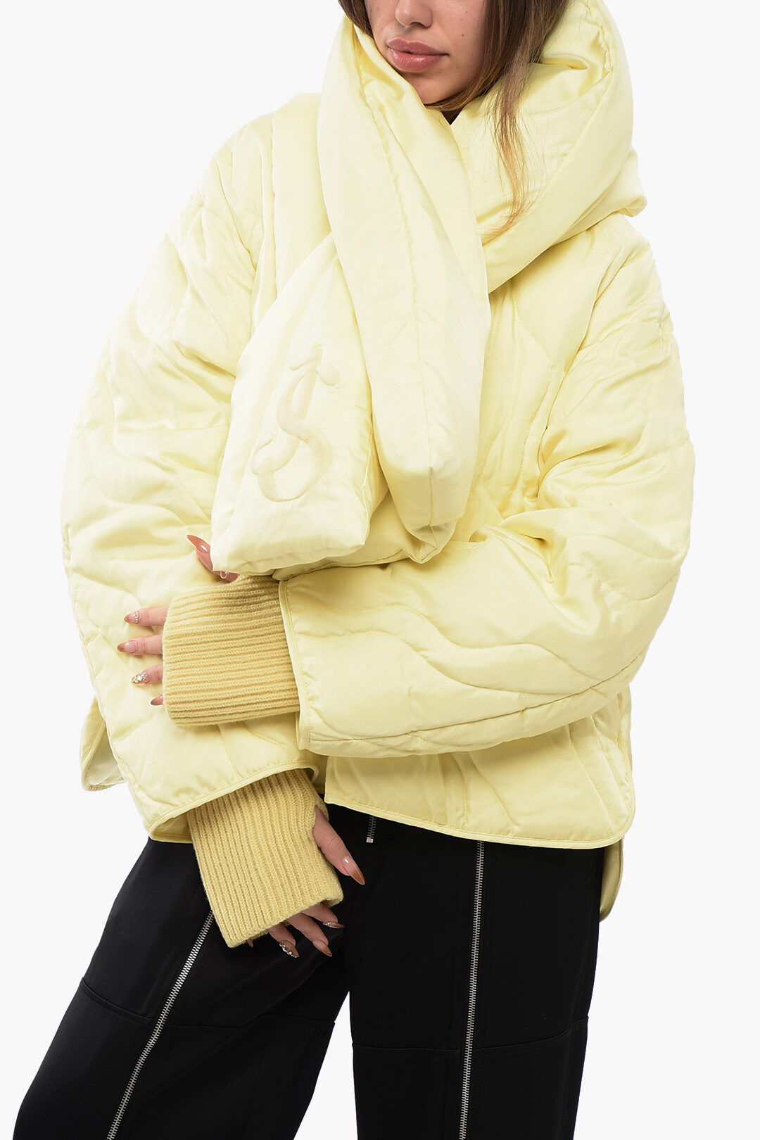 Jil Sander Quilted Down Jacket with Padded Scarf women