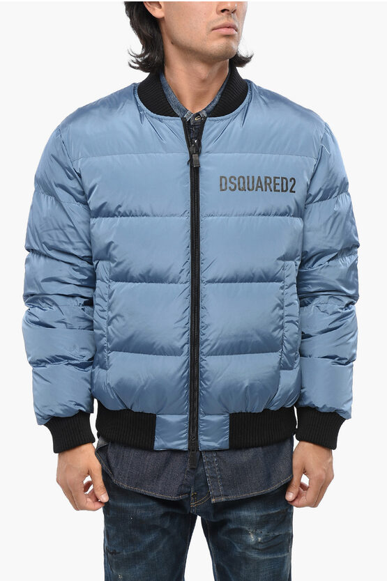 Dsquared2 Quilted Down Jacket With Printed Logo In Blue