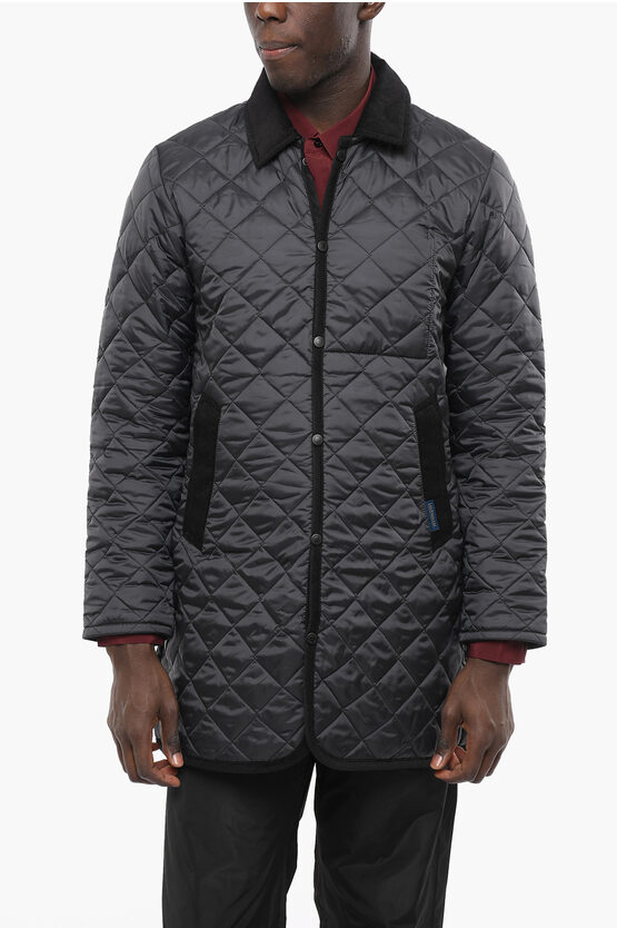 Lavenham Quilted Jacket With Corduroy Shirt Collar In Gray