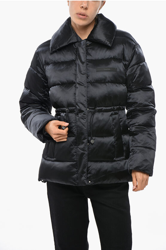 Calvin Klein Quilted Jacket With Drawstringed Waist In Black