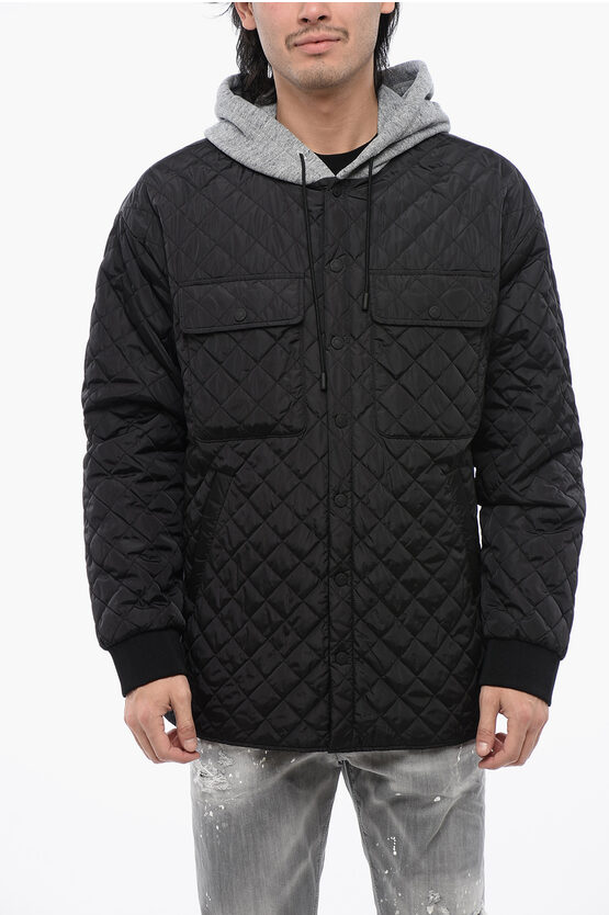 DSQUARED2 QUILTED JACKET WITH FLEECE HOOD