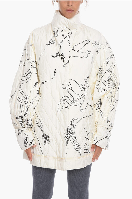 Jil Sander Quilted Kaban Jacket With Graphic Print In Neutral