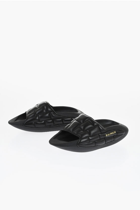 Balmain Quilted Leather B-it Sandals With Golden Logo And Chunky Sol In Black