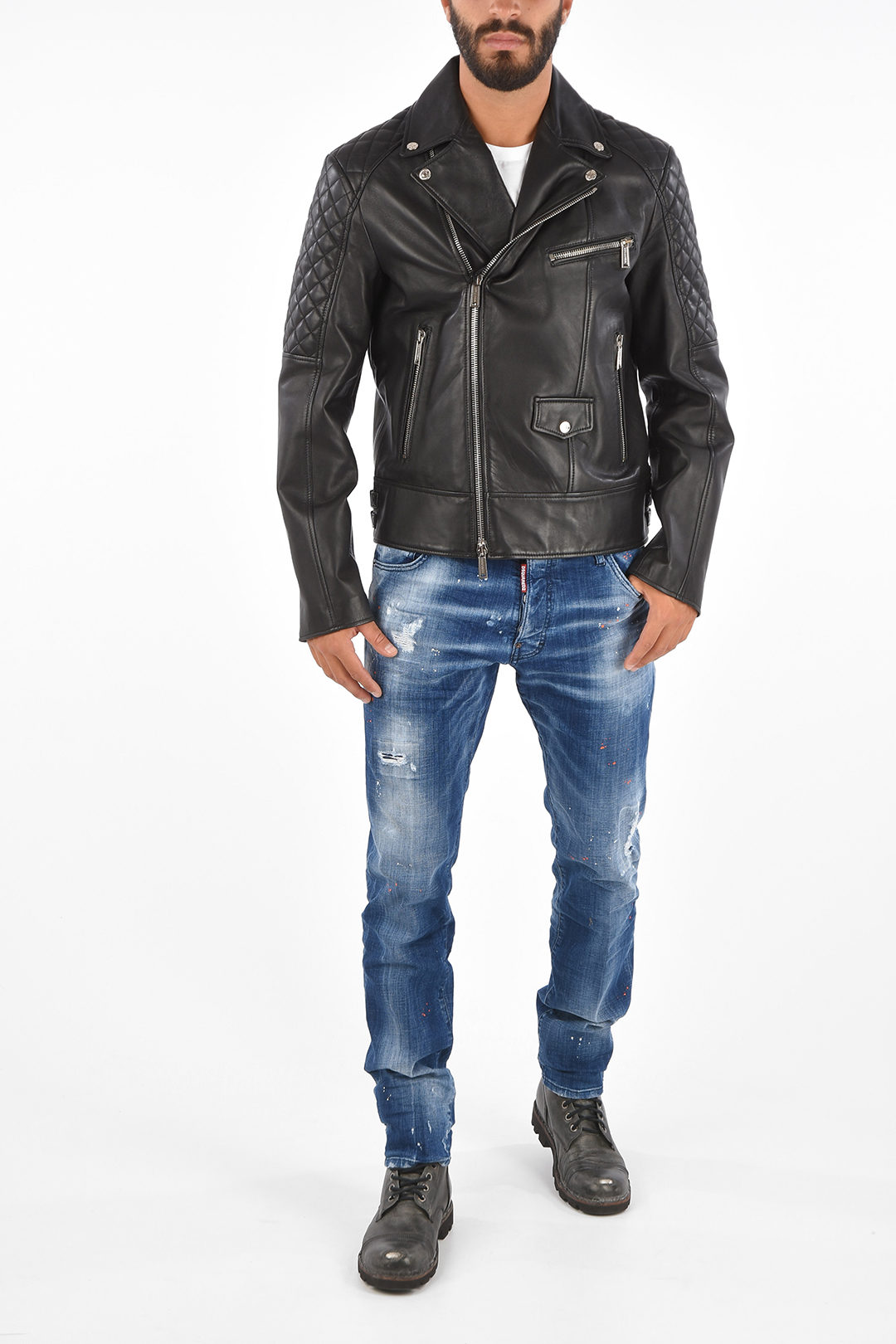 Dsquared2 leather clearance biker jacket