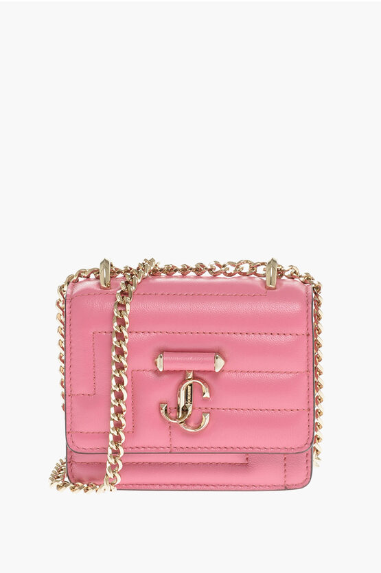 Jimmy Choo Quilted Leather Micro Varenne Shoulder Bag With Golden Chain In Pink