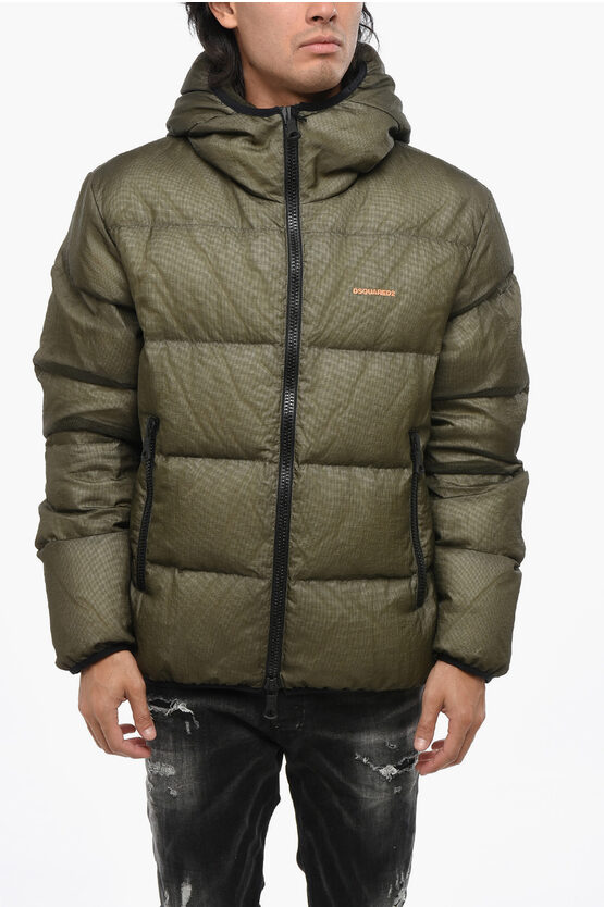 Dsquared2 Quilted Nylon Down Jacket With Hood In Green
