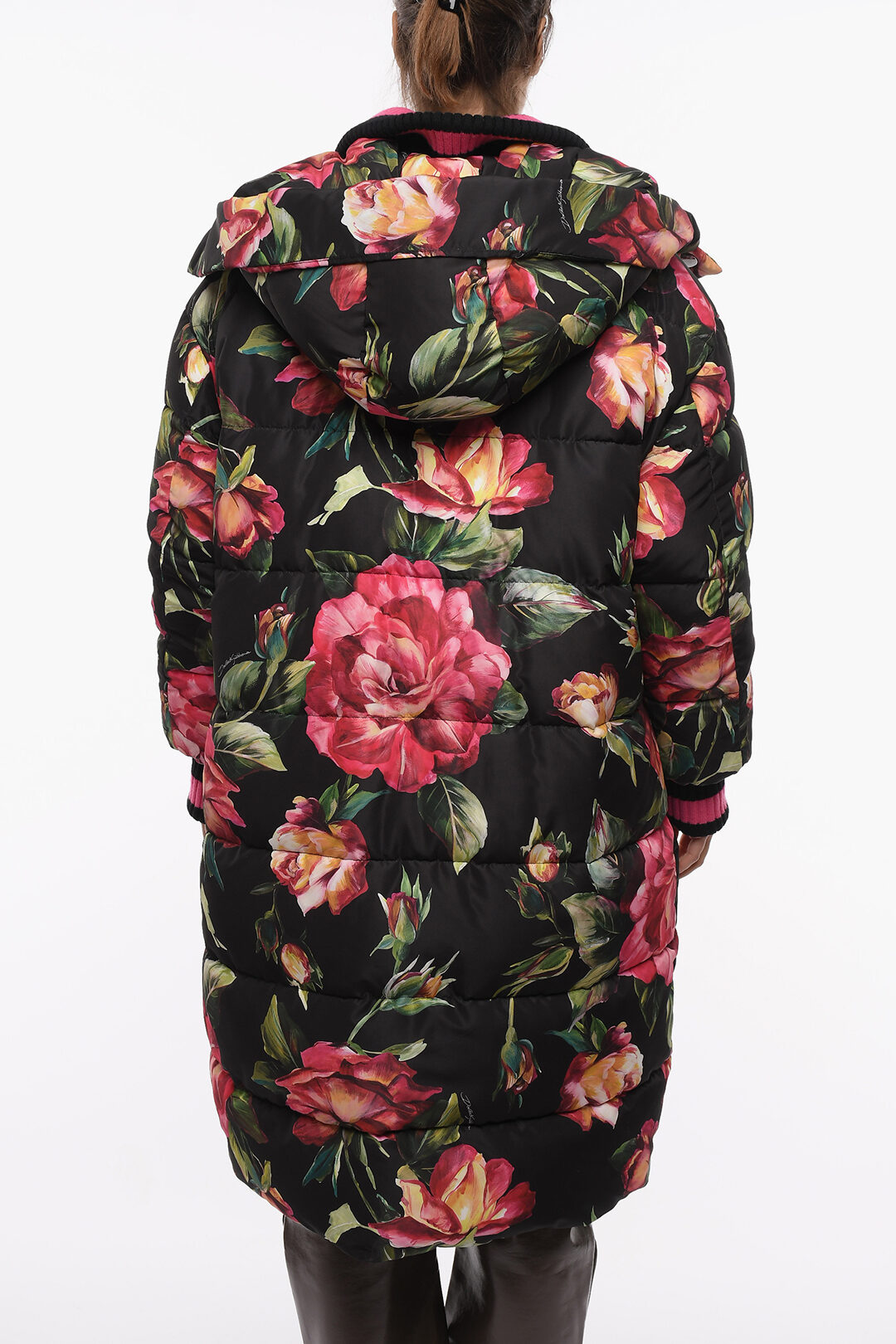 Quilted Oversized Down Jacket with Multicolored Floral Motif