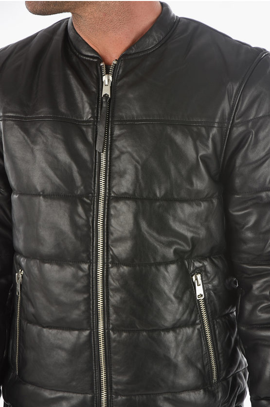 AllSaints Quilted RUSSEL PUFFER Leather Jacket men - Glamood Outlet