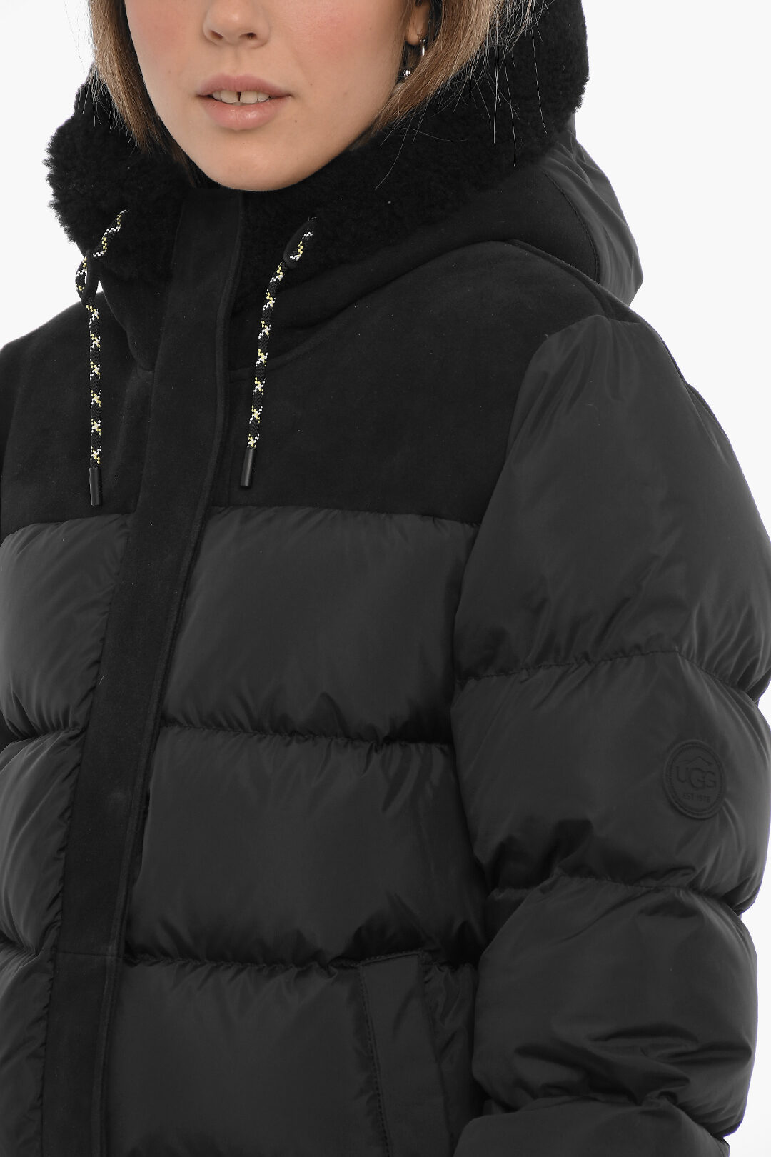 UGG Quilted SHASTA Down Jacket with Nabuk Insert and Real Fur