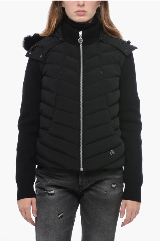 Shop Moose Knuckles Quilted Valencia Down-jacket With Knitted Slevees