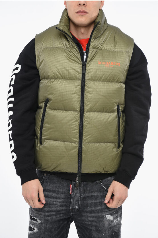 Dsquared2 Quilted Vest With Logo Print In Green