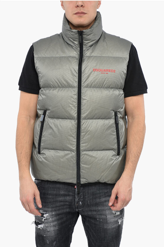 Dsquared2 Quilted Waistcoat With Logo Print In Grey