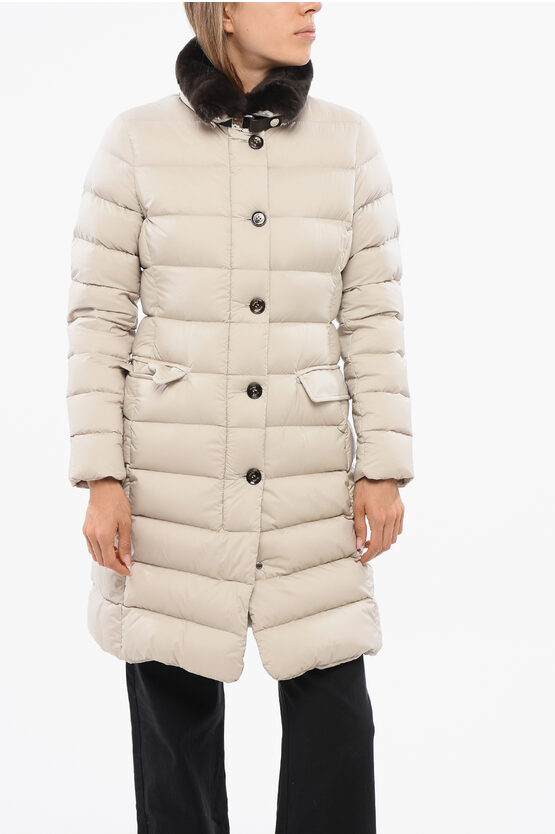 Moorer Quilted Vetiver Down Jacket With Removable Fur Collar
