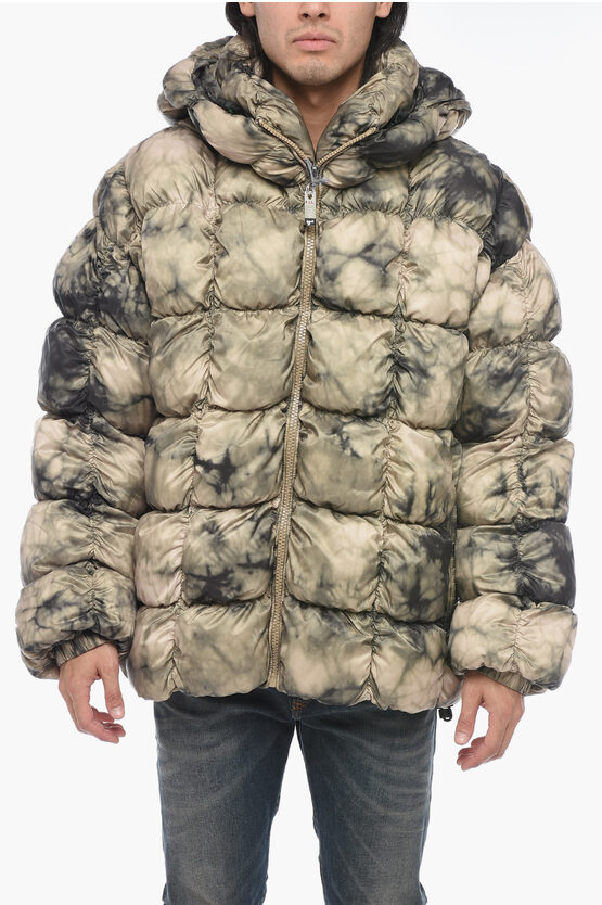 Shop Diesel Quilted W-ralle Down Jacket With Tie-dye Print