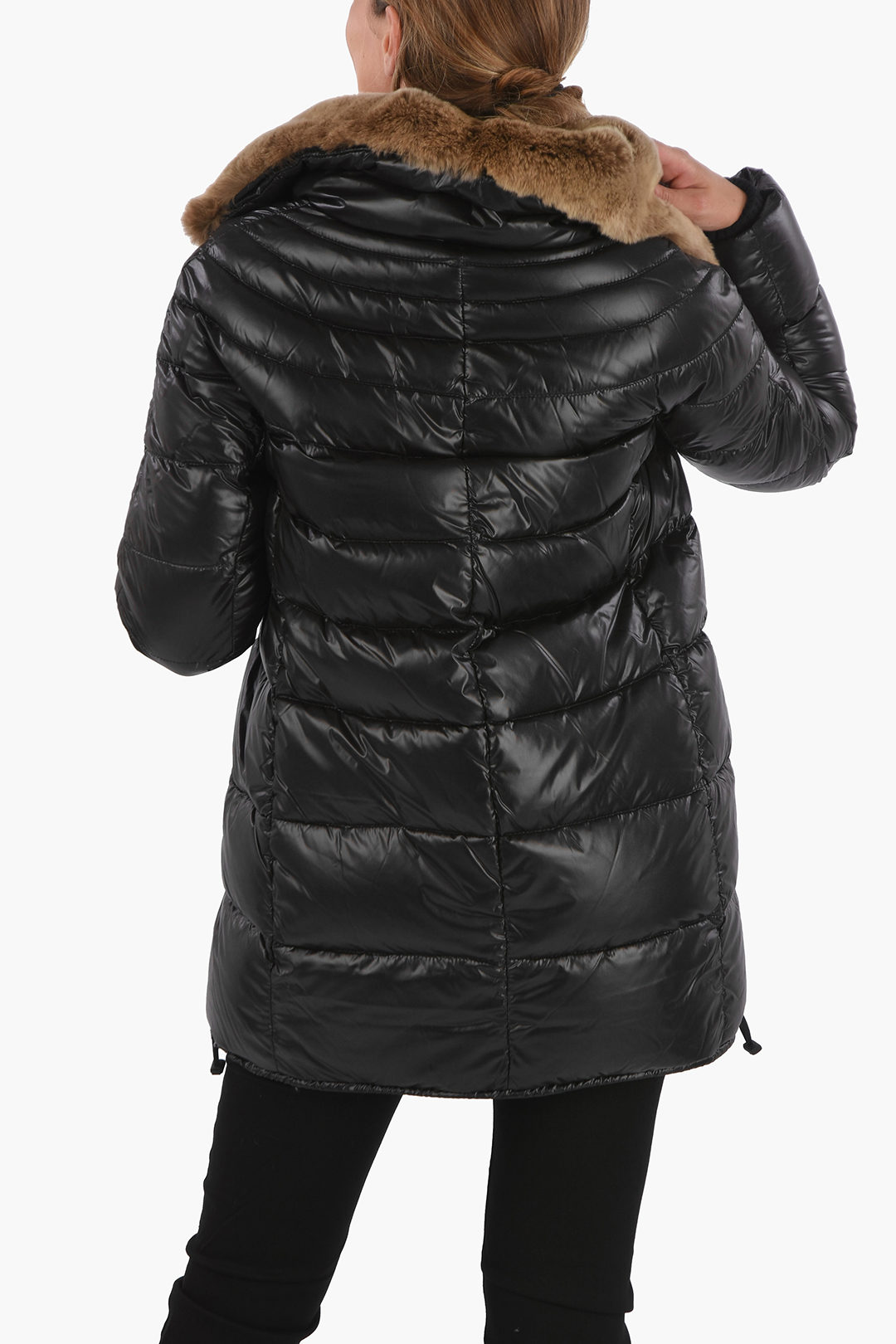 ☆DEPOUND☆FUR COLLAR PADDING COAT Mink bomber jacket with fox fur collar in Whiskey: FurHatWorld