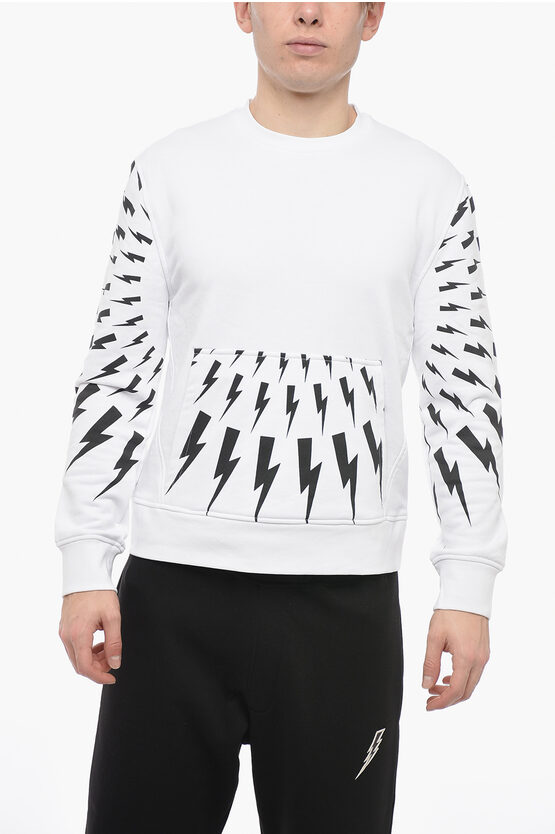 Neil Barrett Radial Fair-isle Thunderbolt Sweatshirt With Contrasting Pri In White
