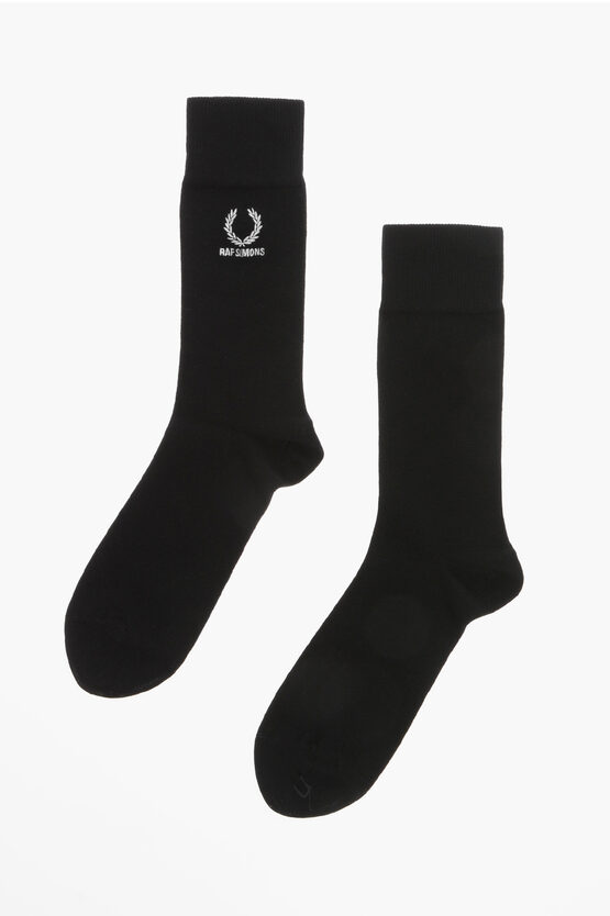 Fred Perry Raf Simons Solid Color Long Socks In Black