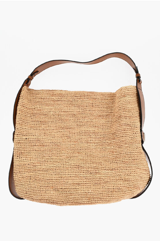 Dsquared2 Raffia And Leather Jungle Shoulder Bag With Logoed Detail