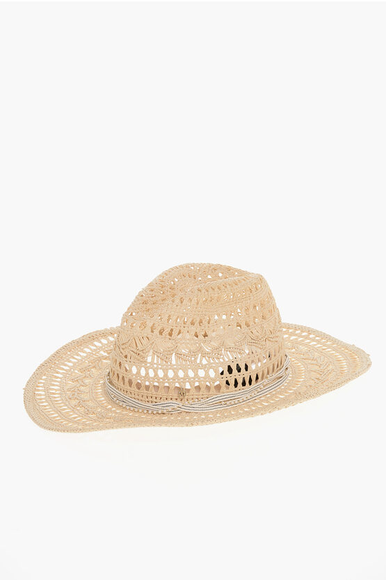 MAISON MICHEL RAFFIA COWBOY HAT WITH BEADS 