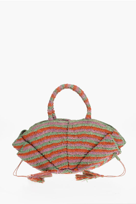 Made For A Woman Raffia Hand Bag With Tassels In Multi