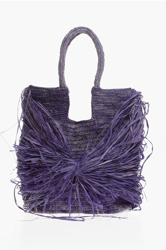 Made For A Woman Raffia Kifafa Shoulder Bag With Fringes In Blue