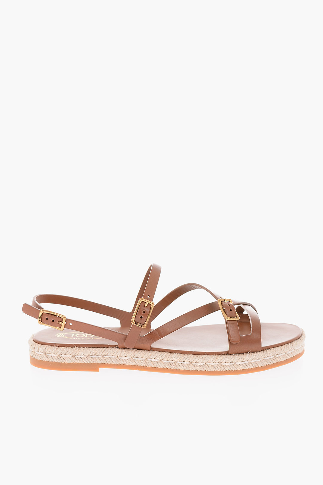 限定入荷セール【TODS LEATHER+RAFIA FLAT SANDAL】 Tod's Leather Sandals with Raffia Sole and Chain Detail