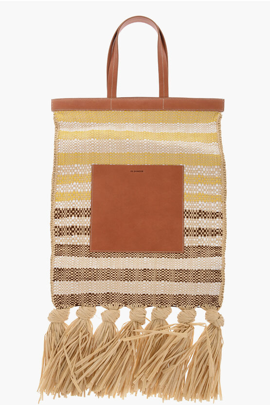 Raffia Tote Bag SUNFLOWER with Leather Details