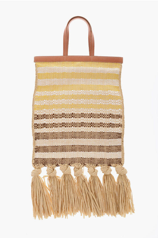Raffia Tote Bag SUNFLOWER with Leather Details