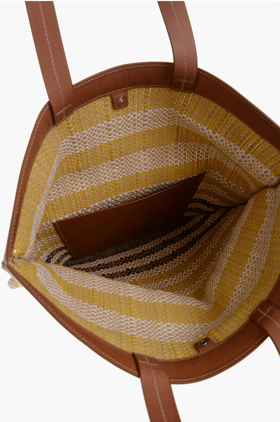 Raffia Tote Bag SUNFLOWER with Leather Details