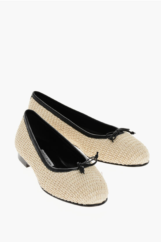Manolo Blahnik Raffia Veralli Ballet Flats With Cuir Sole In Neutral