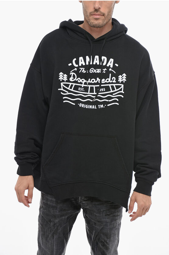 Shop Dsquared2 Ragian Hoodie Sweatshirt With Lettering Print