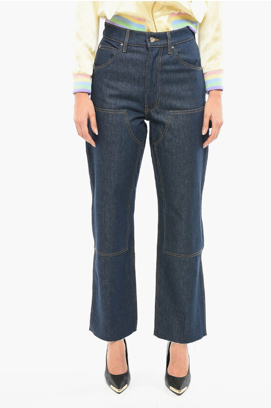 Shop Amiri Raw-cut Bottom Dark-washed Regular Fit Jeans