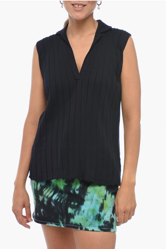 Shop Fabiana Filippi Rbbed Cotton Sleeveless Polo