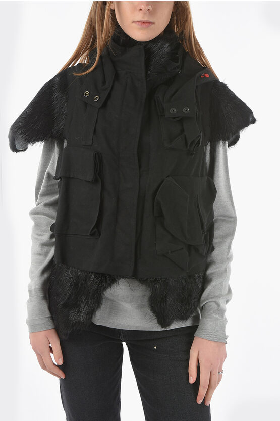 Giacobino Real Fur Detail Quilted Utility Waistcoat In Black