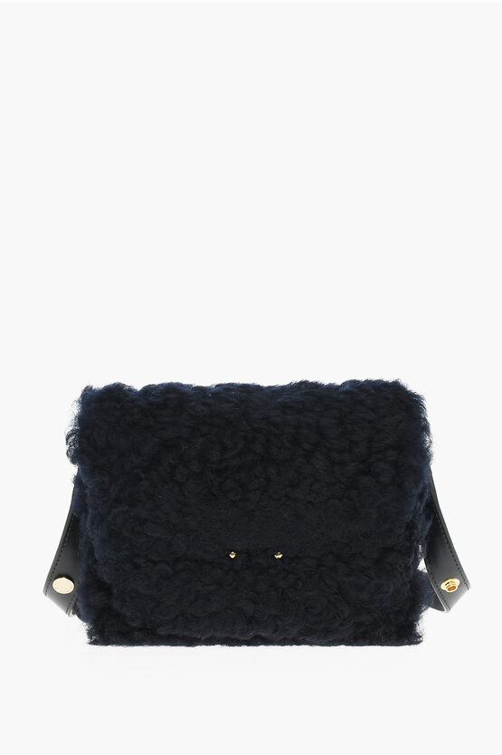 Marni Real Fur Shoulder Bag With Golden Details In Black