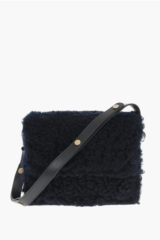 Marni Real Fur Shoulder Bag With Golden Details In Black