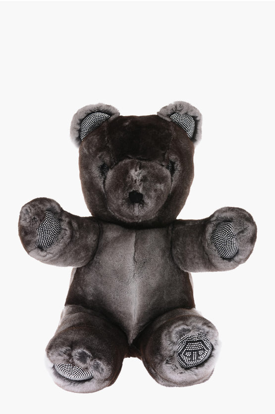Philipp Plein Real Fur Teddy Bear 40 Soft Toy With Rhinestone Embellished In Black