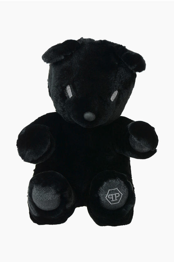 Philipp Plein Real Fur Teddy Bear 70 Soft Toy With Rhinestone Embellishmen In Black
