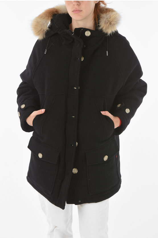 Woolrich Real Fur Trimming Tundra Padded Parka In Black