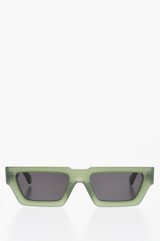 Off-white Rectangular Manchester Sunglasses With Logoed Rods In Green