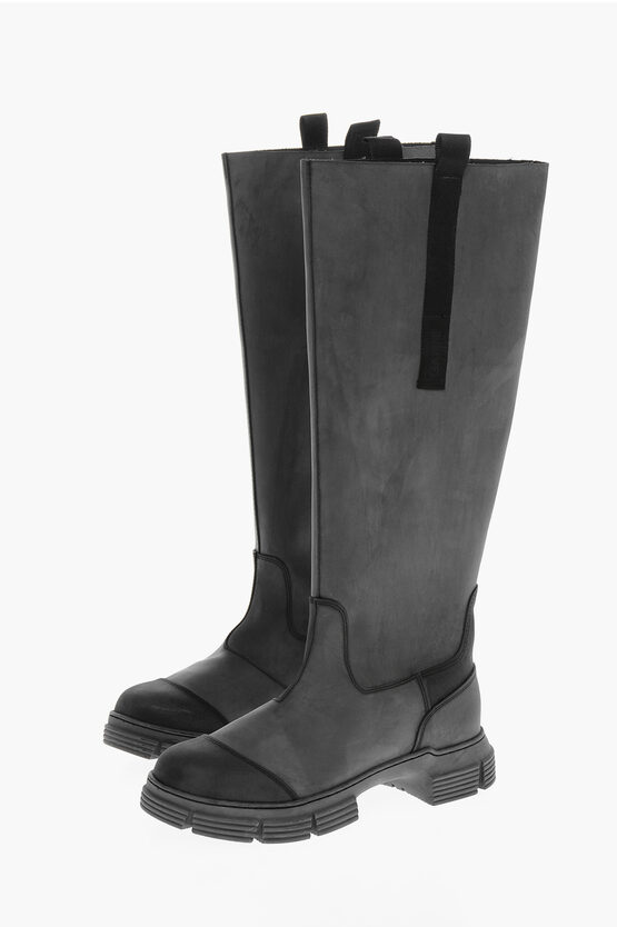 Ganni Recycled Rubber High Leg Boots With Visible Stitching In Gray