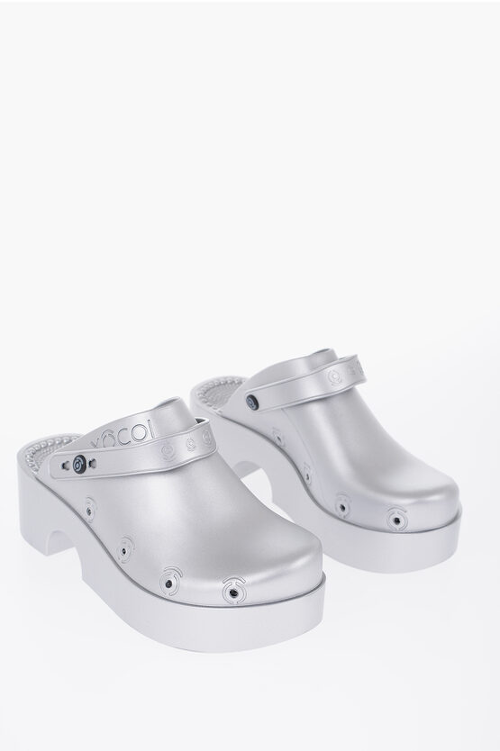 Xocoi Recycled Rubber Slingback Mules With Platform Sole 5cm In Metallic