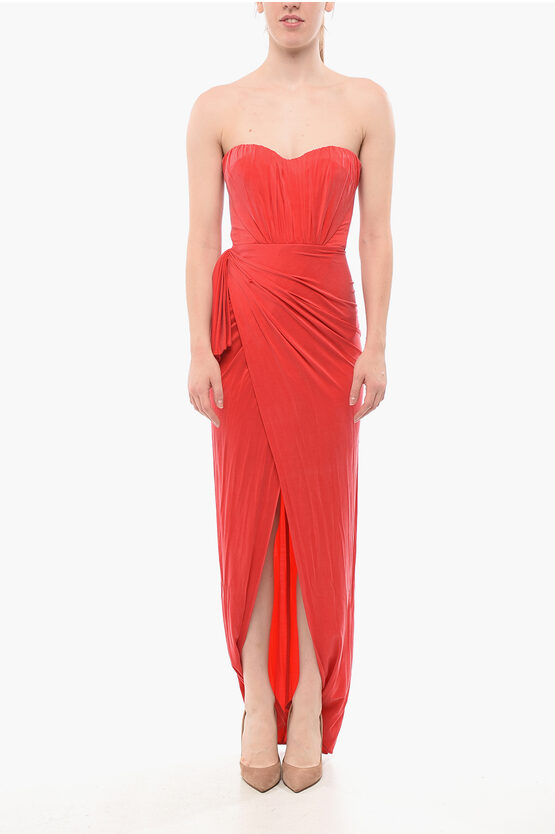 Elisabetta Franchi Red Carpet Strapless Draped Dress In Red